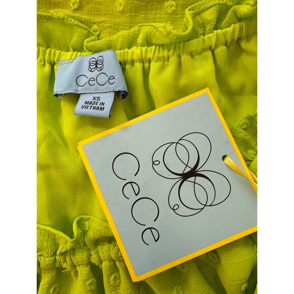 New CECE Women's Green Short Puff Sleeve Square Neck Clip Dot Top Size XS - Picture 5 of 6